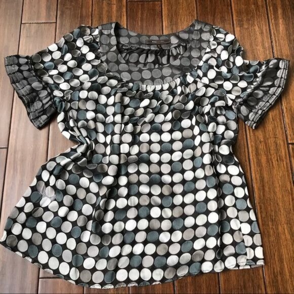BCBGMaxAzria Gray & Blue Polka Dot Top Size M Silk blend - Picture 1 of 10